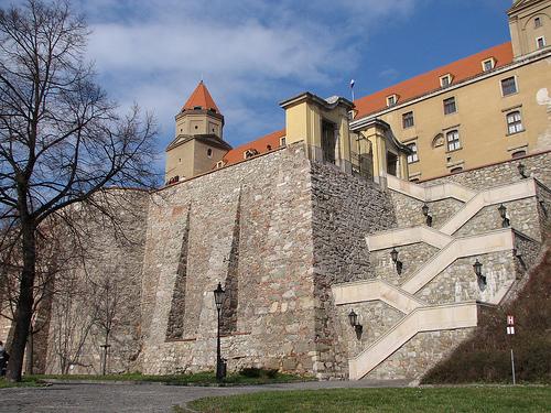Bratislava Castle was built in the 10th century and is on a hill of the Carpathian mountains.  It used to be the boarder of the Roman Empire